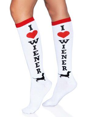 7352 Knee High Casual Party Socks Tights, White/Red, One Size US